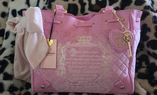 Juicy Couture Juicy Tale Daydreamer Tote Cherry Blossom Large Velour Y2K Fairy Shoulder Bag NWT