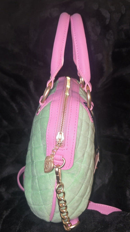 Juicy Couture Juicy Tale Crossbody Bag Retro Green Medium Velour Y2K Pink Handles Shoulder Bag NWT