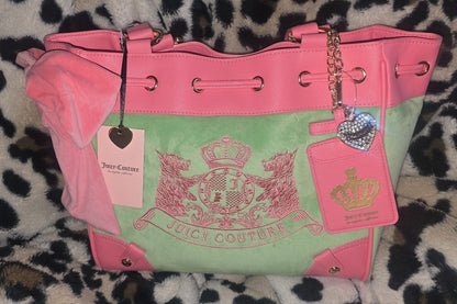 Juicy Couture Classic Scottie Dogs Daydreamer Tote Retro Green Large Velour Y2K Shoulder Bag NWT Viral Rare