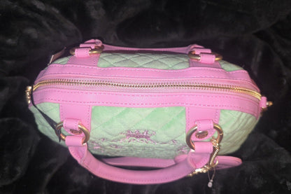 Juicy Couture Juicy Tale Crossbody Bag Retro Green Medium Velour Y2K Pink Handles Shoulder Bag NWT