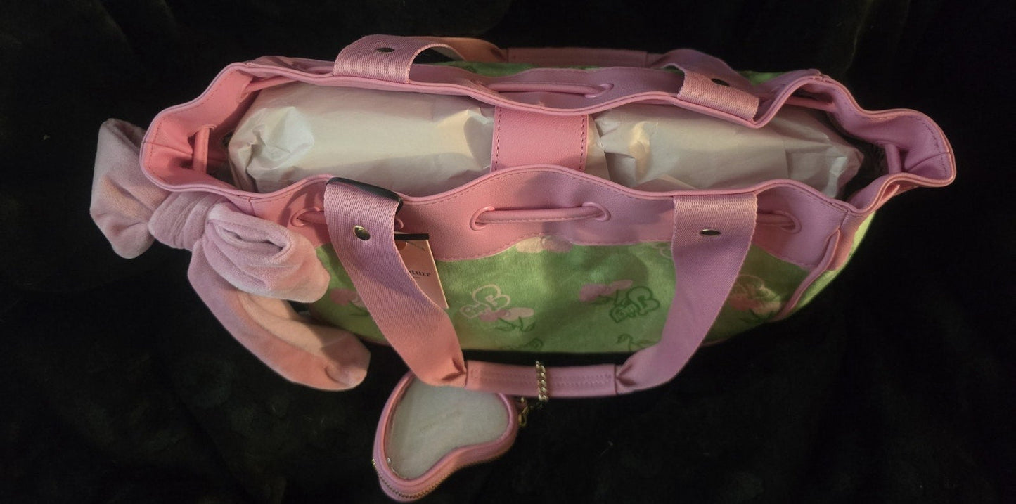 Juicy Couture Retro Cherry Daydreamer Tote Retro Green Multi Large Velour Y2K Cherry Shoulder Bag NWT