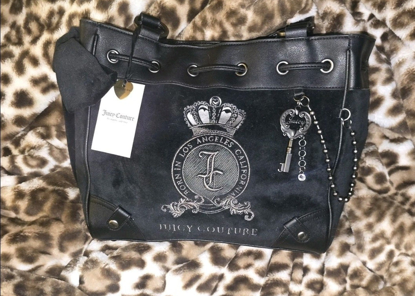 Juicy Couture Classic Juicy Lover Daydreamer Tote in Liquorice Black Large Velour Y2K Shoulder Bag NWT