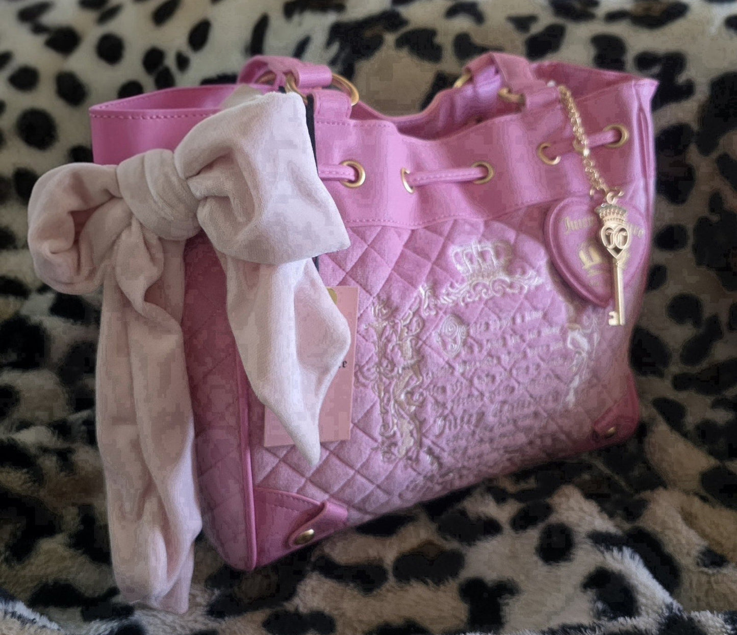 Juicy Couture Juicy Tale Daydreamer Tote Cherry Blossom Large Velour Y2K Fairy Shoulder Bag NWT
