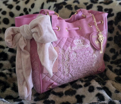 Juicy Couture Juicy Tale Daydreamer Tote Cherry Blossom Large Velour Y2K Fairy Shoulder Bag NWT