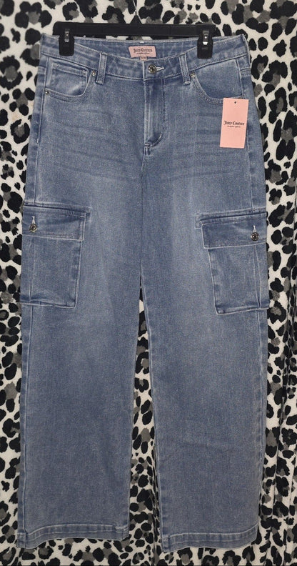 Juicy Couture Wide Leg Jeans With Cargo Pockets – Medium Wash (Size 11/30, Y2K)