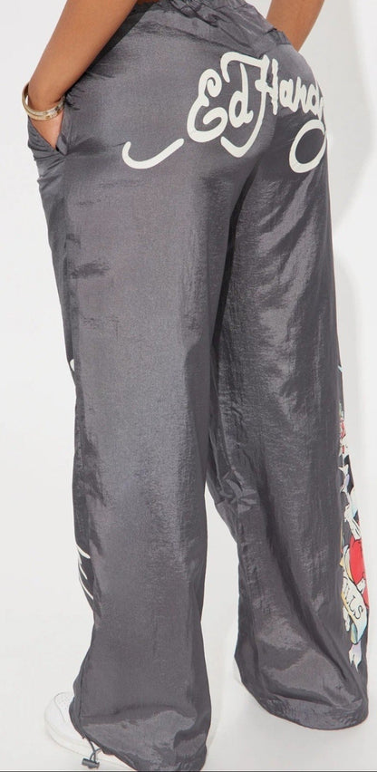 Ed Hardy Silver Cargo Pants With Pockets Sparrow Heart Love Kills Slowly NWT