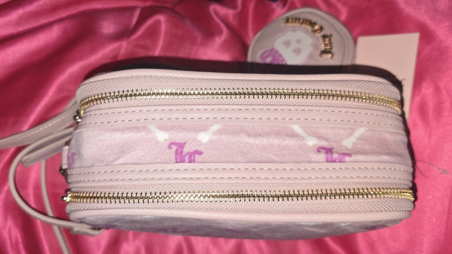 Juicy Couture Haunted Couture Pink Skull Double Zip Crossbody with Skull Pouch 💀