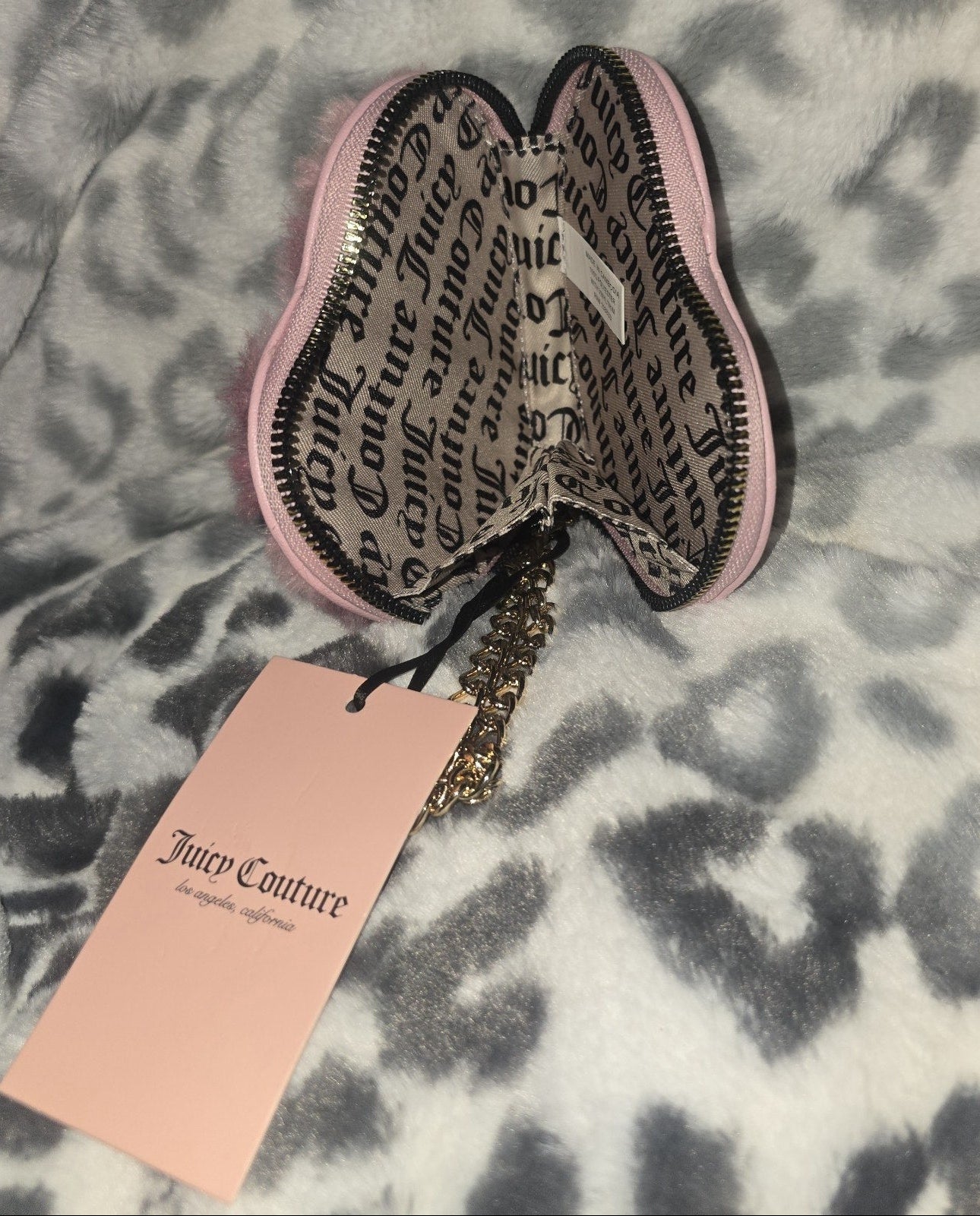 Juicy Couture Pink Leopard Warm Up Tote With Matching Heart Shaped Wallet