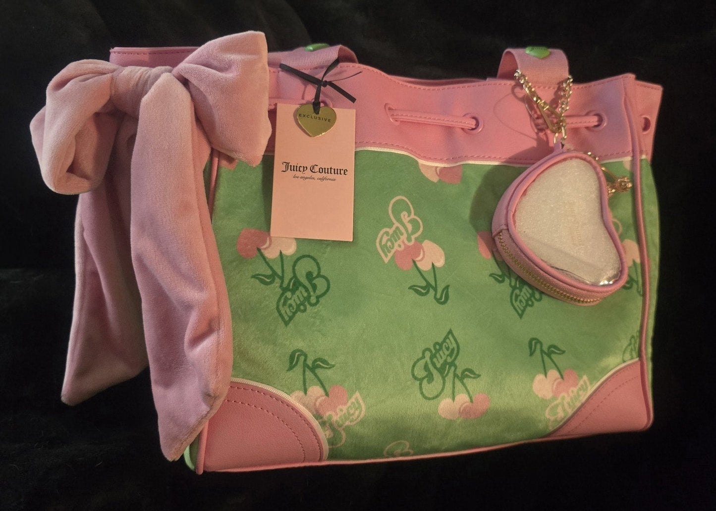 Juicy Couture Retro Cherry Daydreamer Tote Retro Green Multi Large Velour Y2K Cherry Shoulder Bag NWT