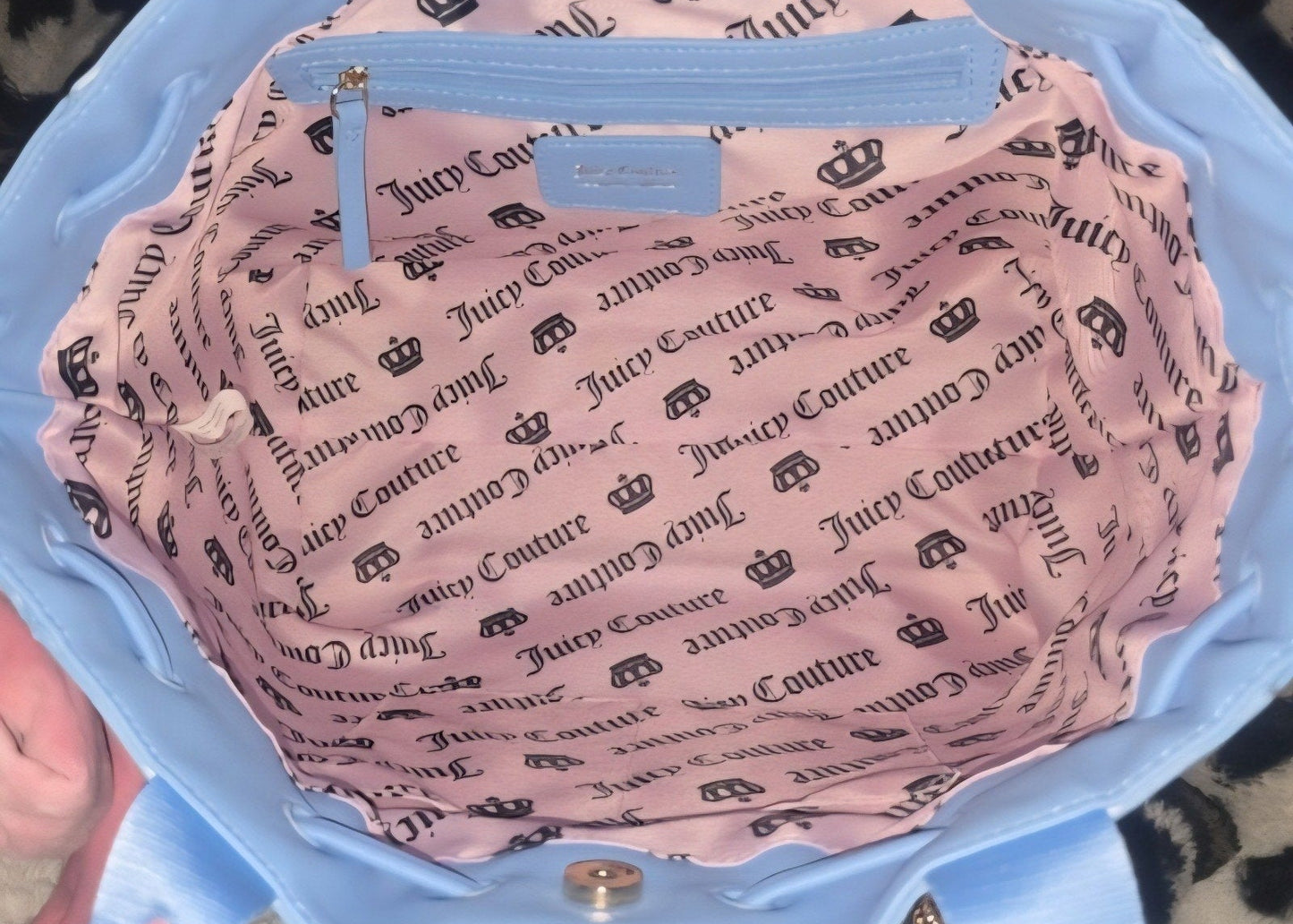 Juicy Couture Retro Strawberry Daydreamer Tote Blue Gleam Set Velour Y2K Bag with Micro Bag & Coin Purse NWT