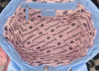 Juicy Couture Retro Strawberry Daydreamer Tote Blue Gleam Set Velour Y2K Bag with Micro Bag & Coin Purse NWT