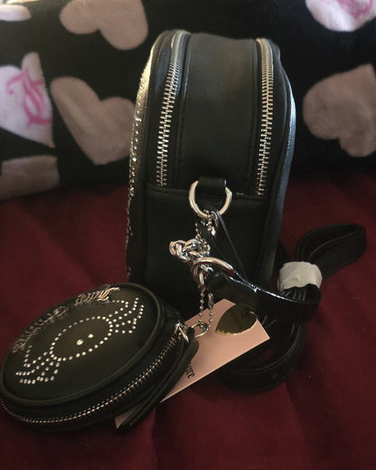 Juicy Couture Haunted Couture Double Zip Leather Crossbody – Black Spider Web 🕸️