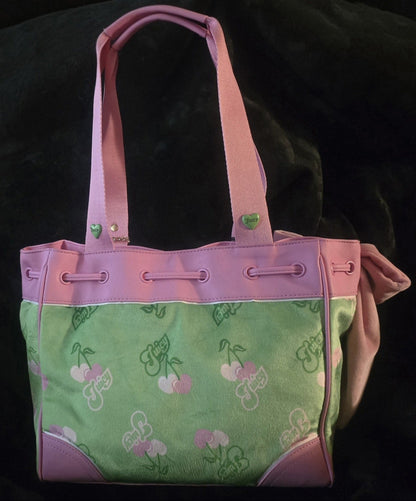 Juicy Couture Retro Cherry Daydreamer Tote Retro Green Multi Large Velour Y2K Cherry Shoulder Bag NWT