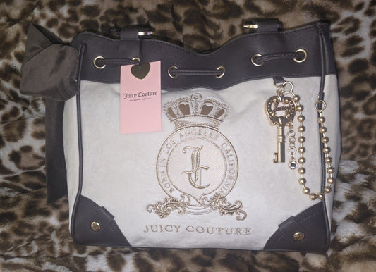 Juicy Couture Juicy Lover Daydreamer Tote Crystal White & Chocolate Brown VIRAL