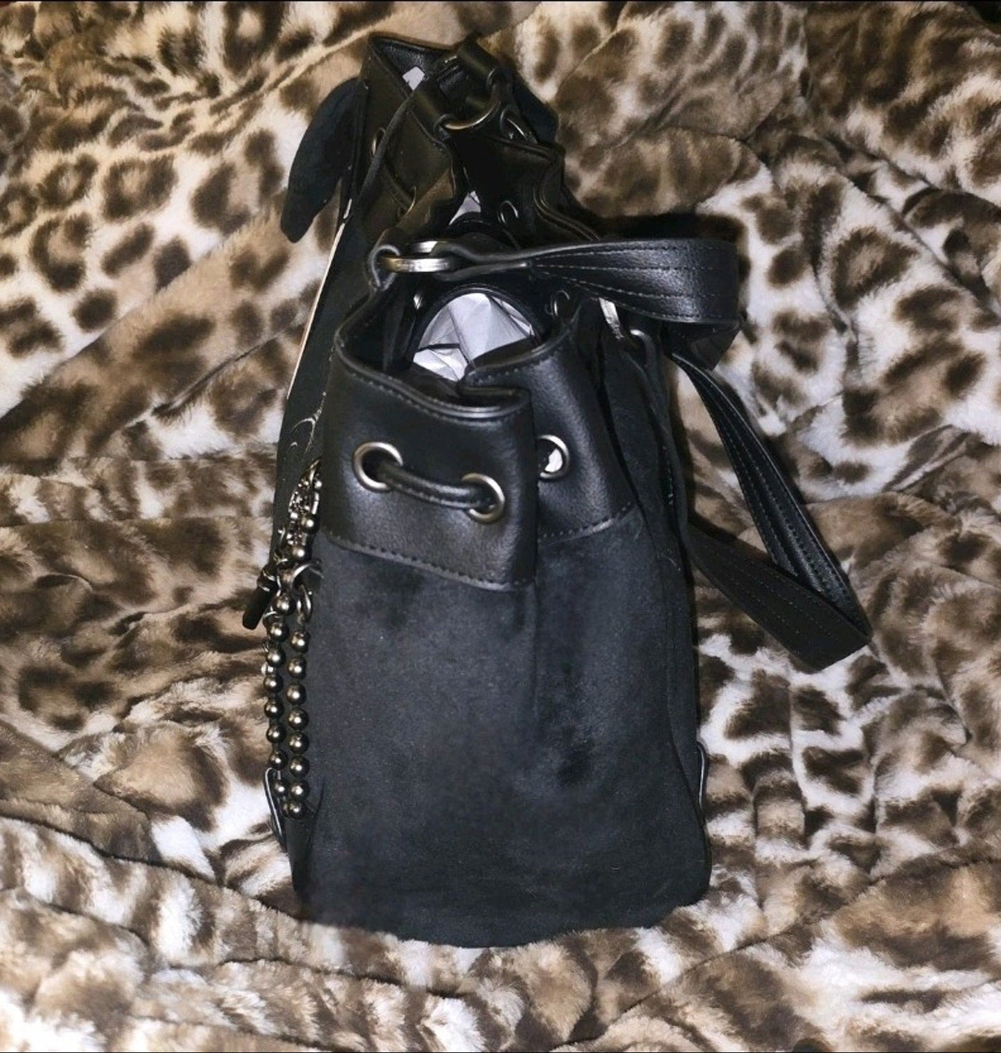 Juicy Couture Classic Juicy Lover Daydreamer Tote in Liquorice Black Large Velour Y2K Shoulder Bag NWT