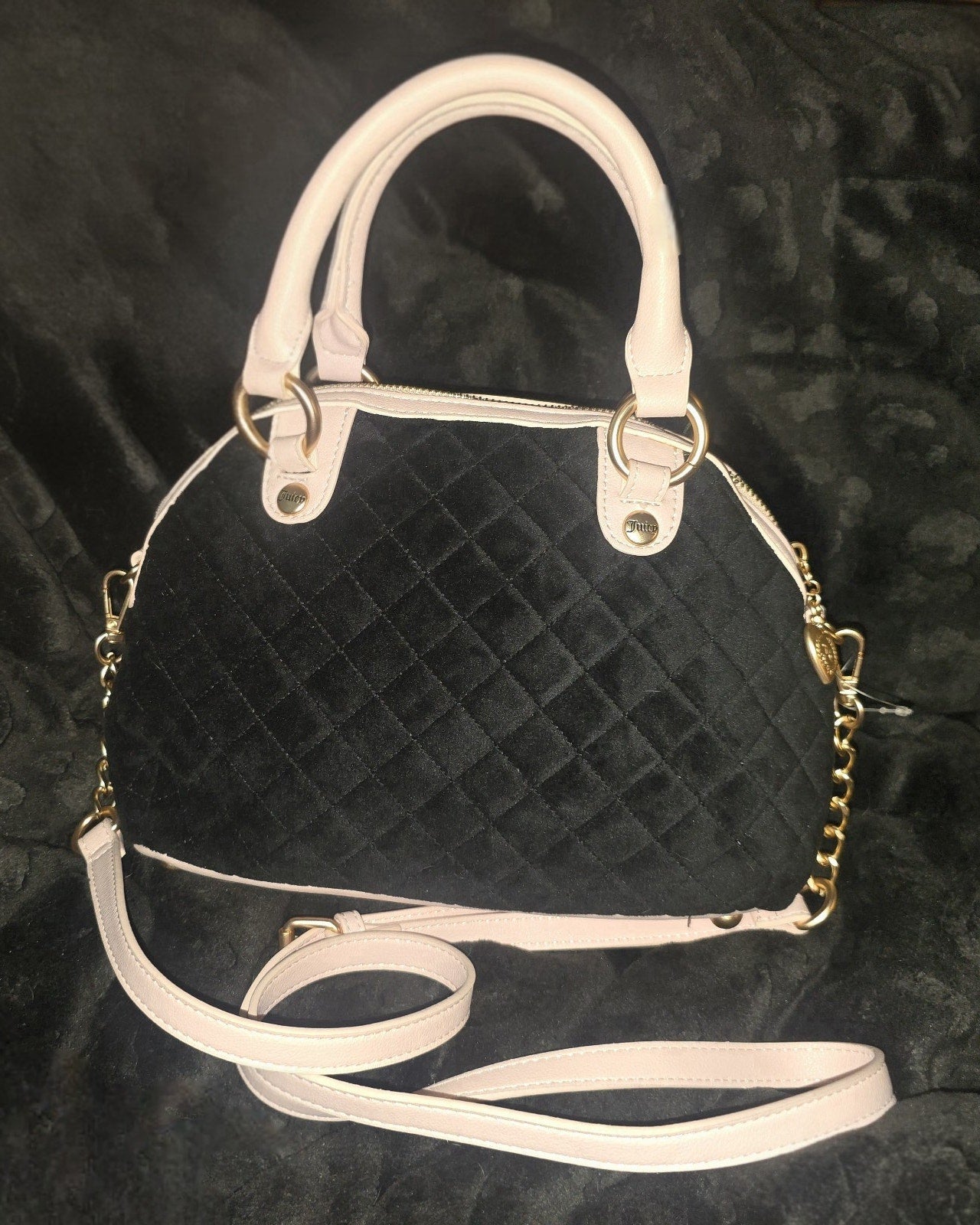 Juicy Couture Juicy Tale Crossbody Bag Black Liquorice Medium Velour Y2K Semi‑Circle Shoulder Bag NWT