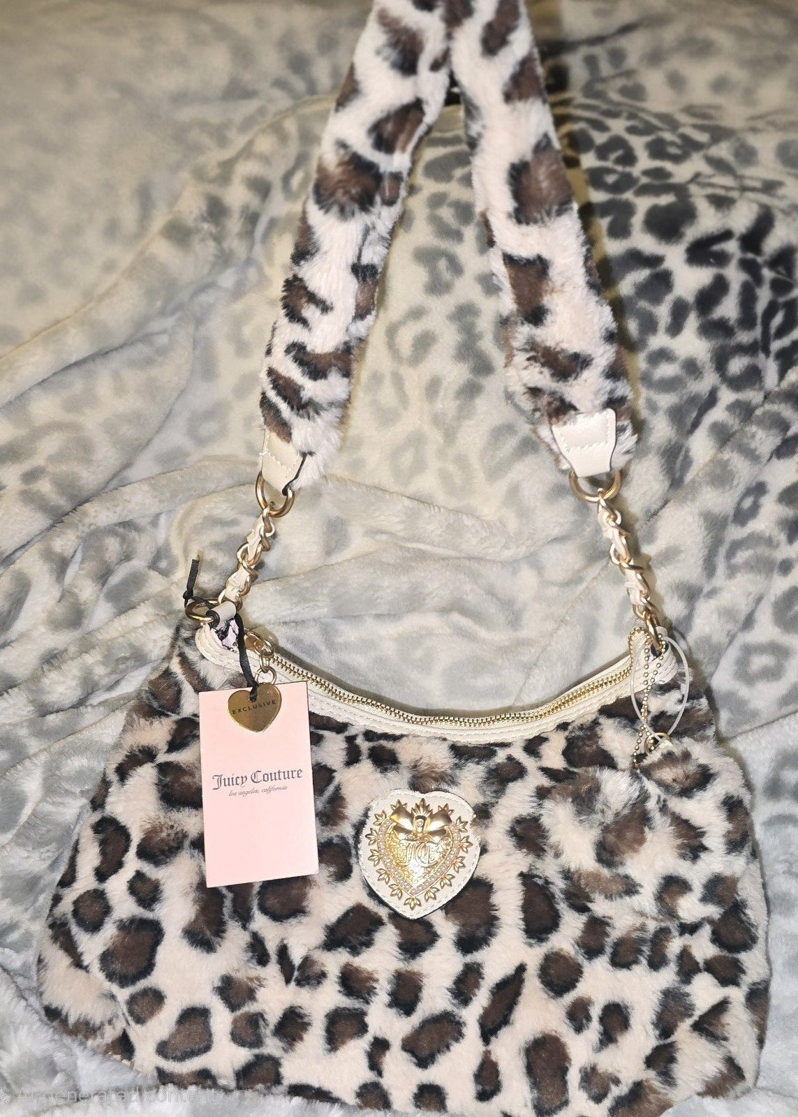 Juicy Couture Love Furry Friends Hobo Snow Leopard Bag Cheetah New With Tags