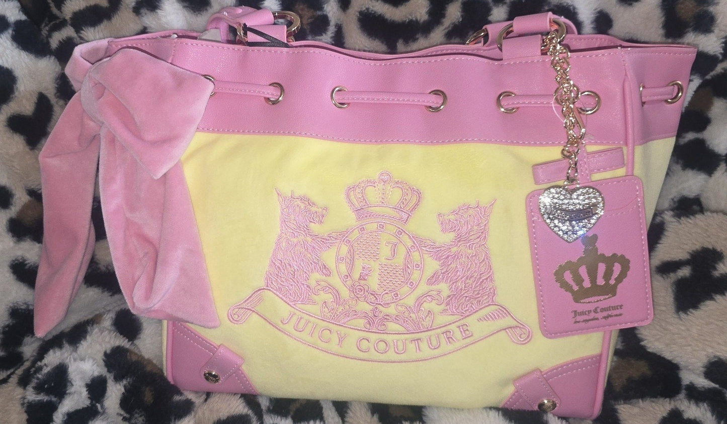 Juicy Couture Classic Scottie Dogs Daydreamer Tote Yellow Iris Large Velour Y2K Shoulder Bag NWT