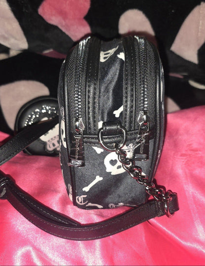 Juicy Couture Haunted Couture Black Skull Double Zip Crossbody with Black Skull Pouch 💀