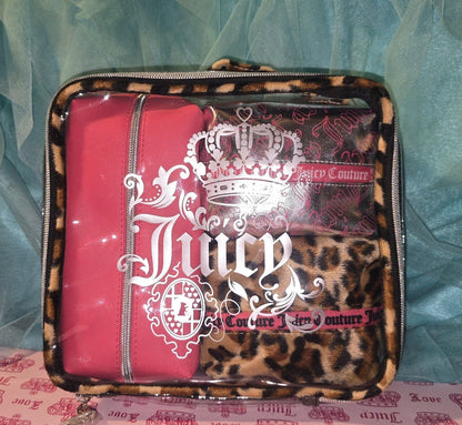 Juicy Couture Leopard Makeup Cosmetic Organizer Travel Case – 4‑Piece Set
