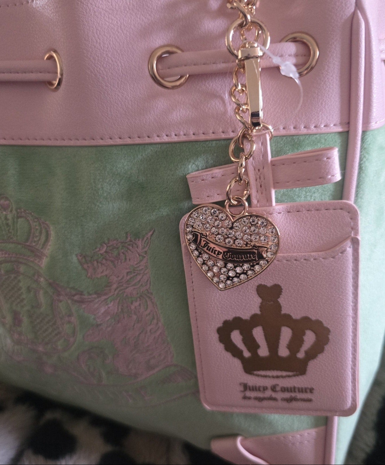 Juicy Couture Classic Scottie Dogs Daydreamer Tote Retro Green Powder Pink NWT
