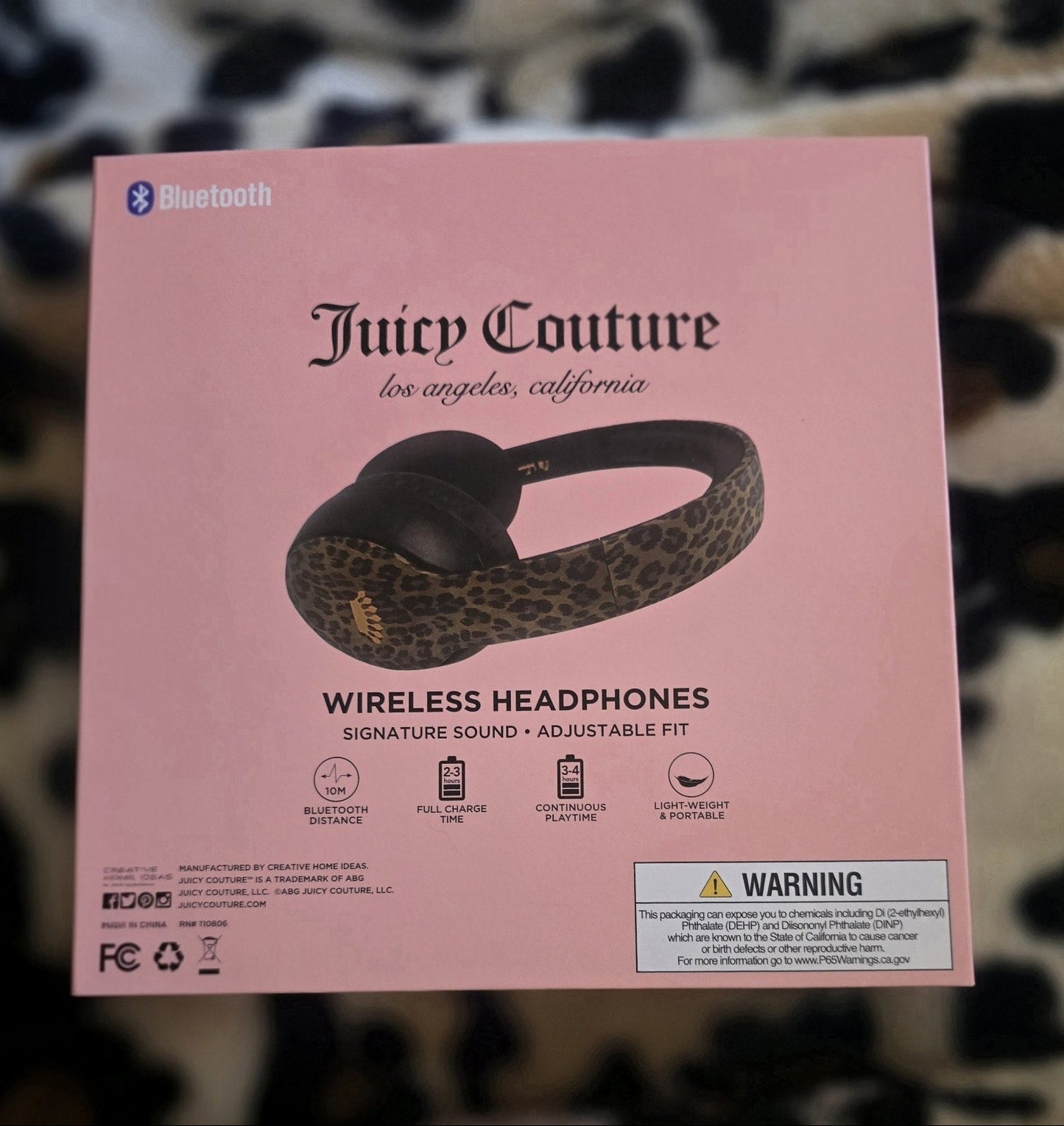 Juicy Couture Wireless Bluetooth Over Ear Headphones Leopard Print Lightweight