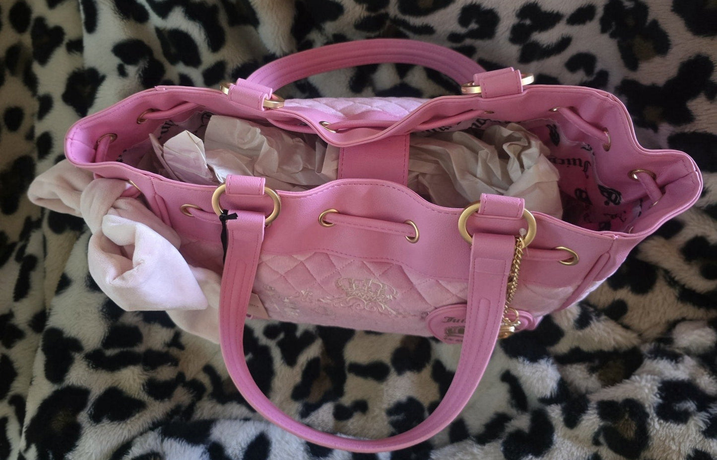 Juicy Couture Juicy Tale Daydreamer Tote Cherry Blossom Large Velour Y2K Fairy Shoulder Bag NWT