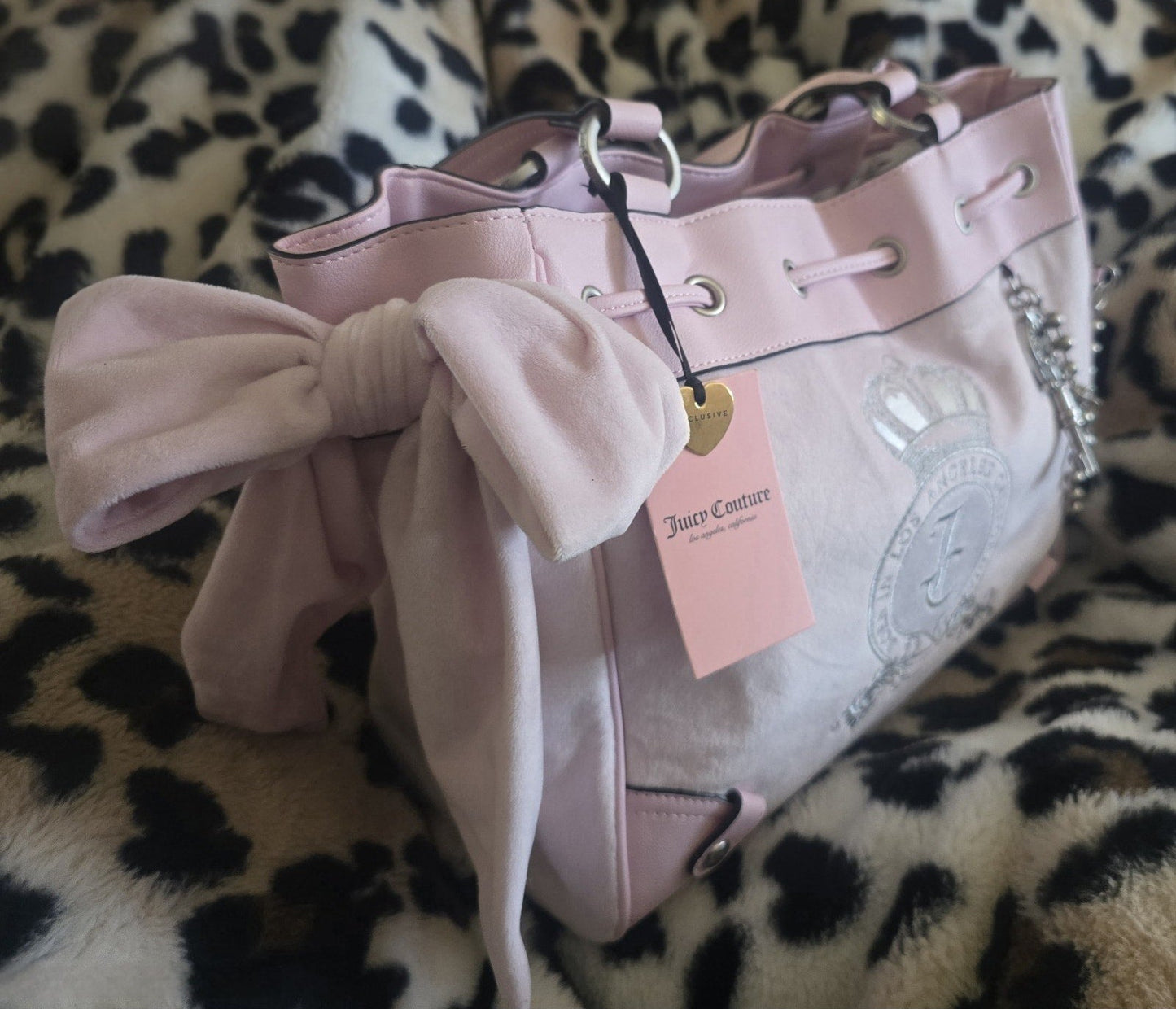 Juicy Couture Classic Juicy Lover Daydreamer Tote Chiffon Pink Large Velour Y2K Shoulder Bag NWT