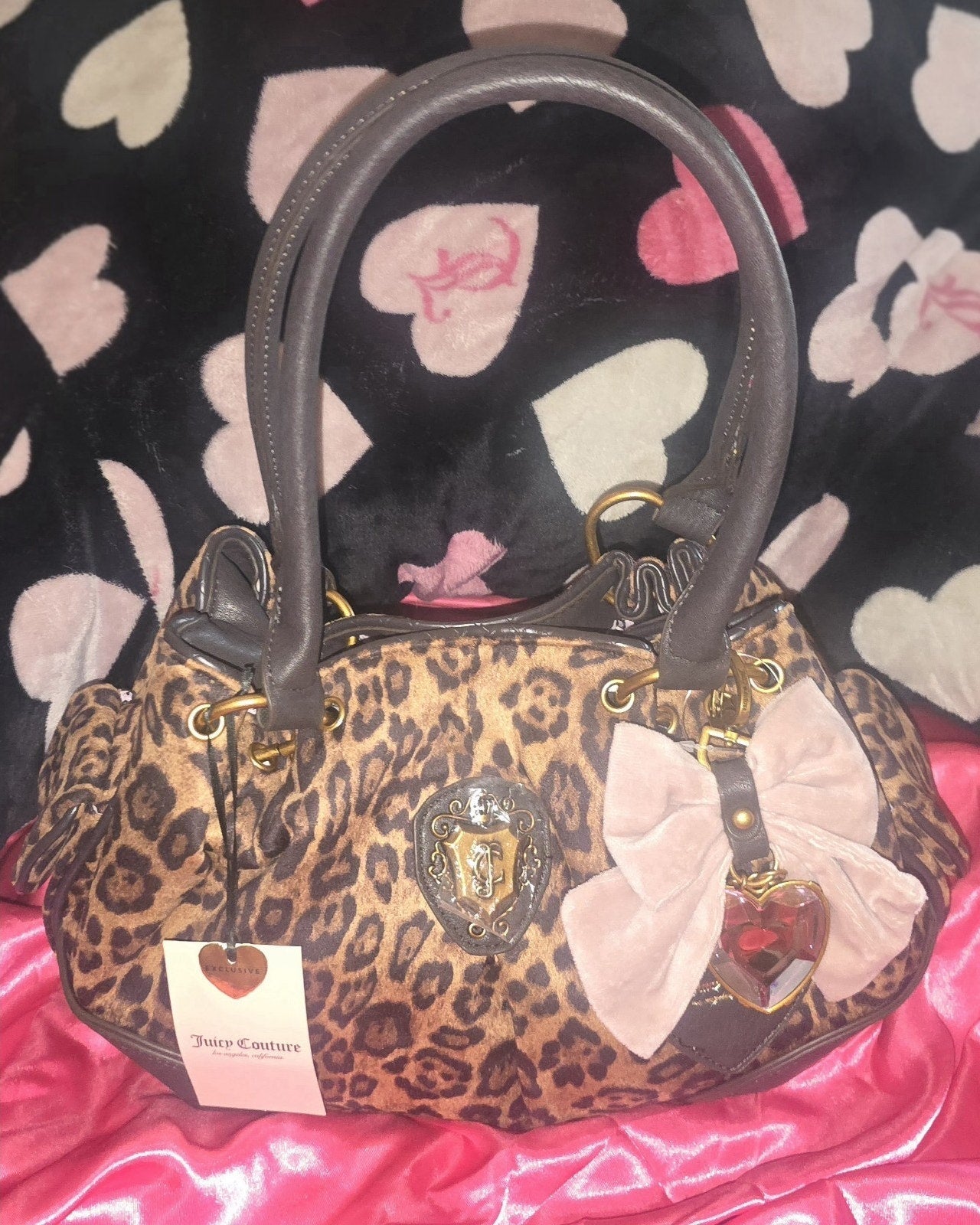 Juicy Couture Leopard Romance Satchel Shoulder Bag with Bow Charm – Rare 🐆