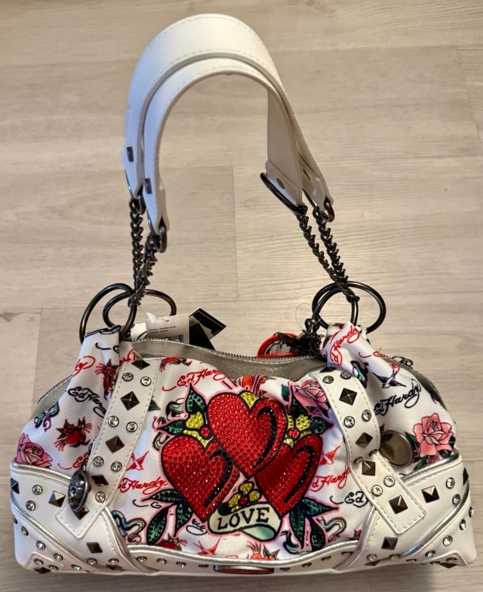 Ed Hardy White Snake Handbag