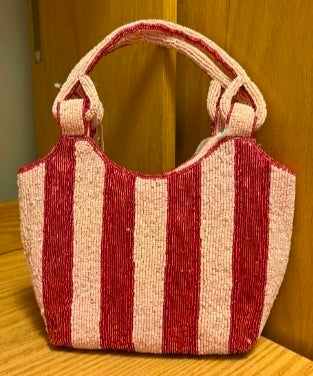 Pink Stripe Beaded Bag