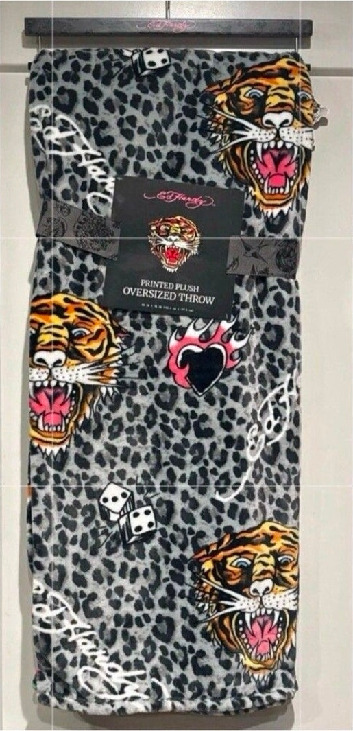 Ed Hardy Fleece Leopard Print Blanket