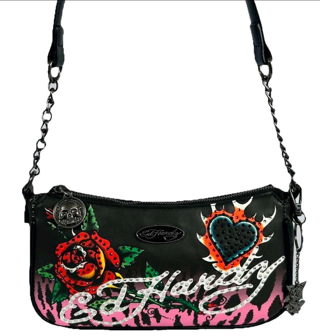 Ed Hardy Pink Stripe Shoulder Bag